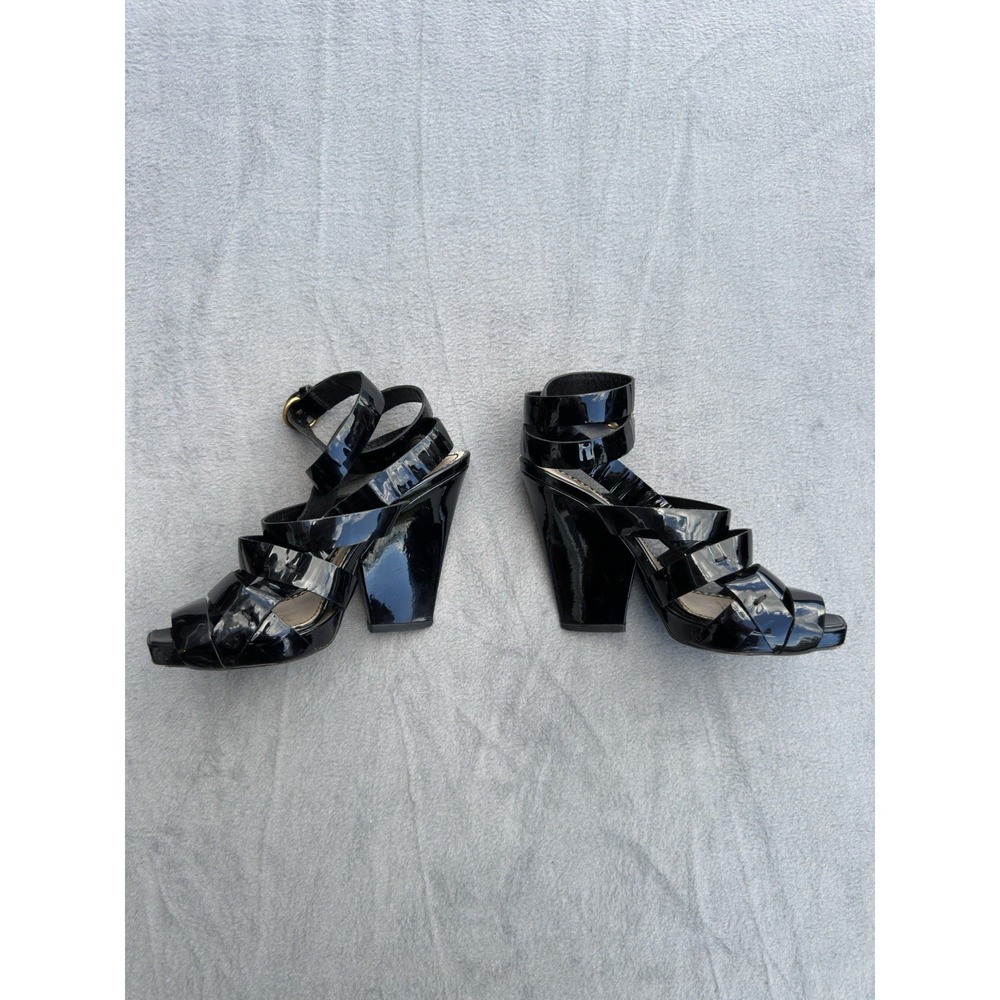 Saint Laurent YSL Wrap Wedge Sandal Patent Black Calf Leather Y2K Women Sz 5-5.5 - Picture 2 of 7